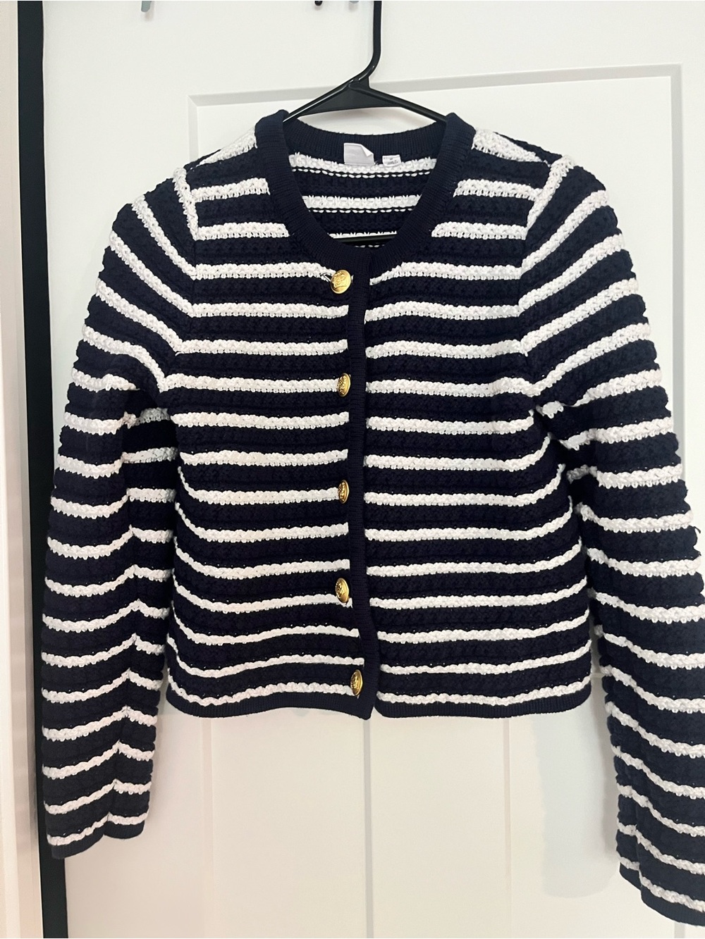 GAP Navy & White Striped Knit Button Jacket
